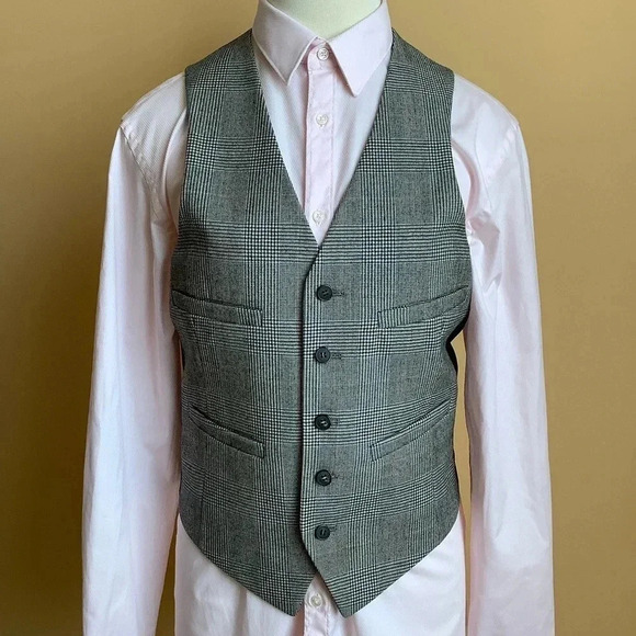 VINTAGE Plaid Menswear Wool Waistcoat Size M - Picture 11 of 15